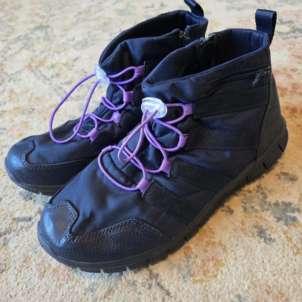 Cheeks Fit Body by Tony Little Navy Purple Bungee Zip Ankle Boots Shoes W 10